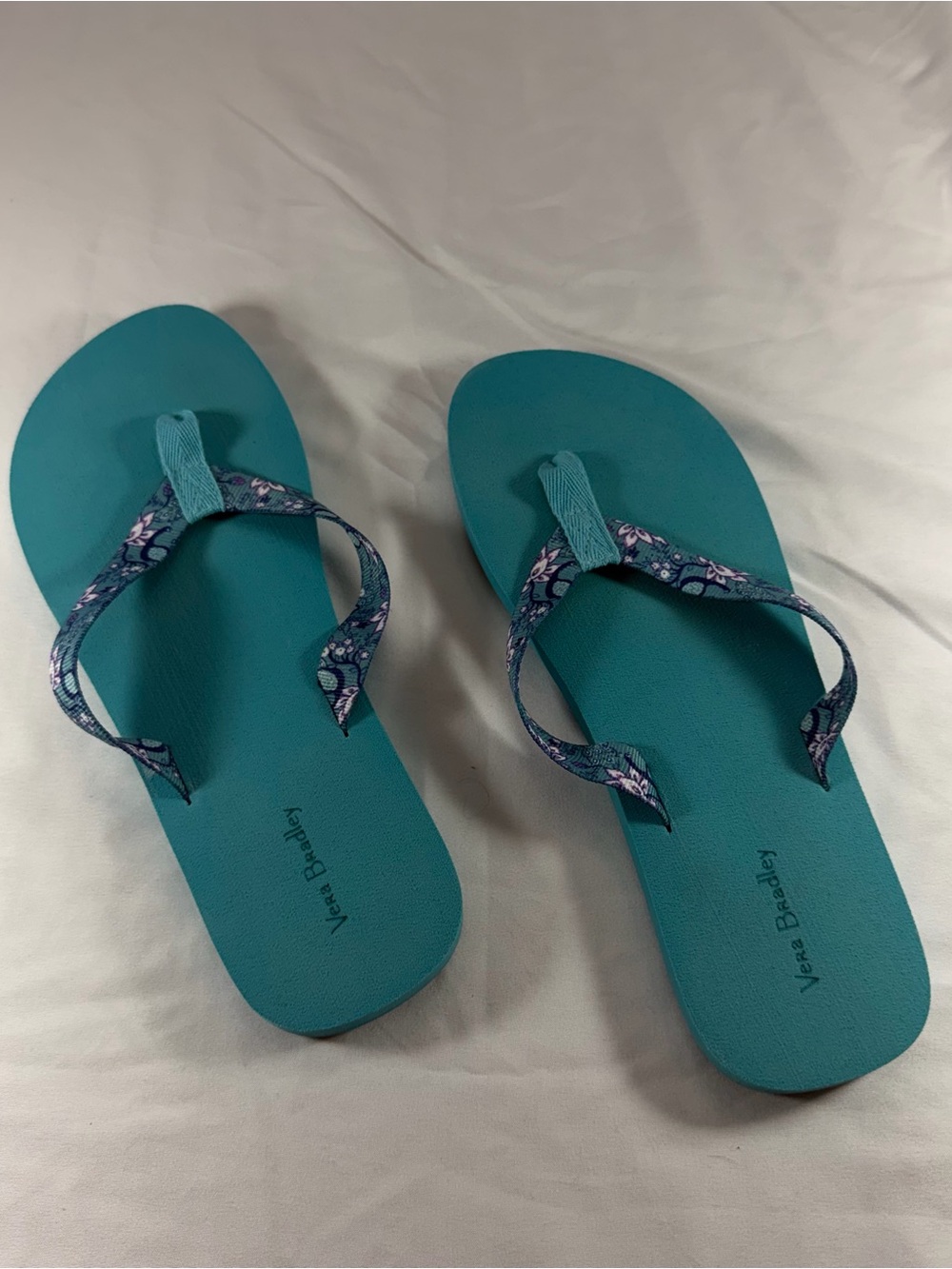 Vera Bradley Teal Flip Flop Sandals with Patterned Straps
